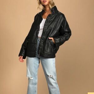 Free people Vegan leather Women's Black Quilted Jacket sz S